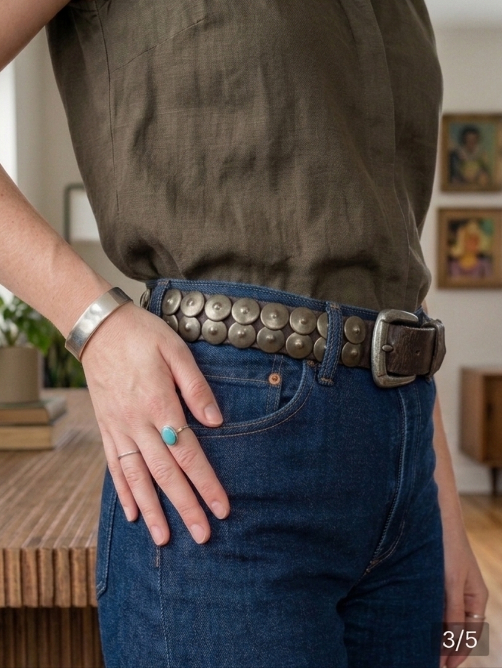 Free People Brown Studded Leather Belt Size S